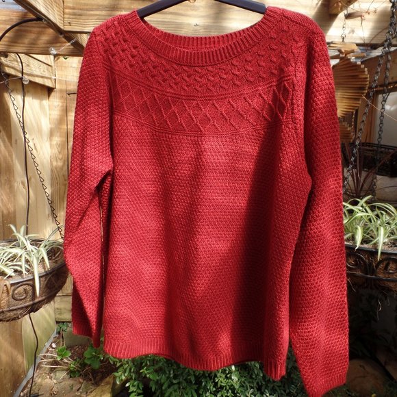 Croft and Barrow bright rust red patterned knot sweater - Picture 1 of 3
